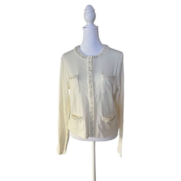 J.Crew Women's White Long-Sleeve Button-Front 4 Pockets Sweater Large NWT - Picture 1 of 6